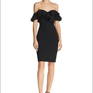 Bloomingdale’s Sunset & Spring black crepe off the shoulder dress XS